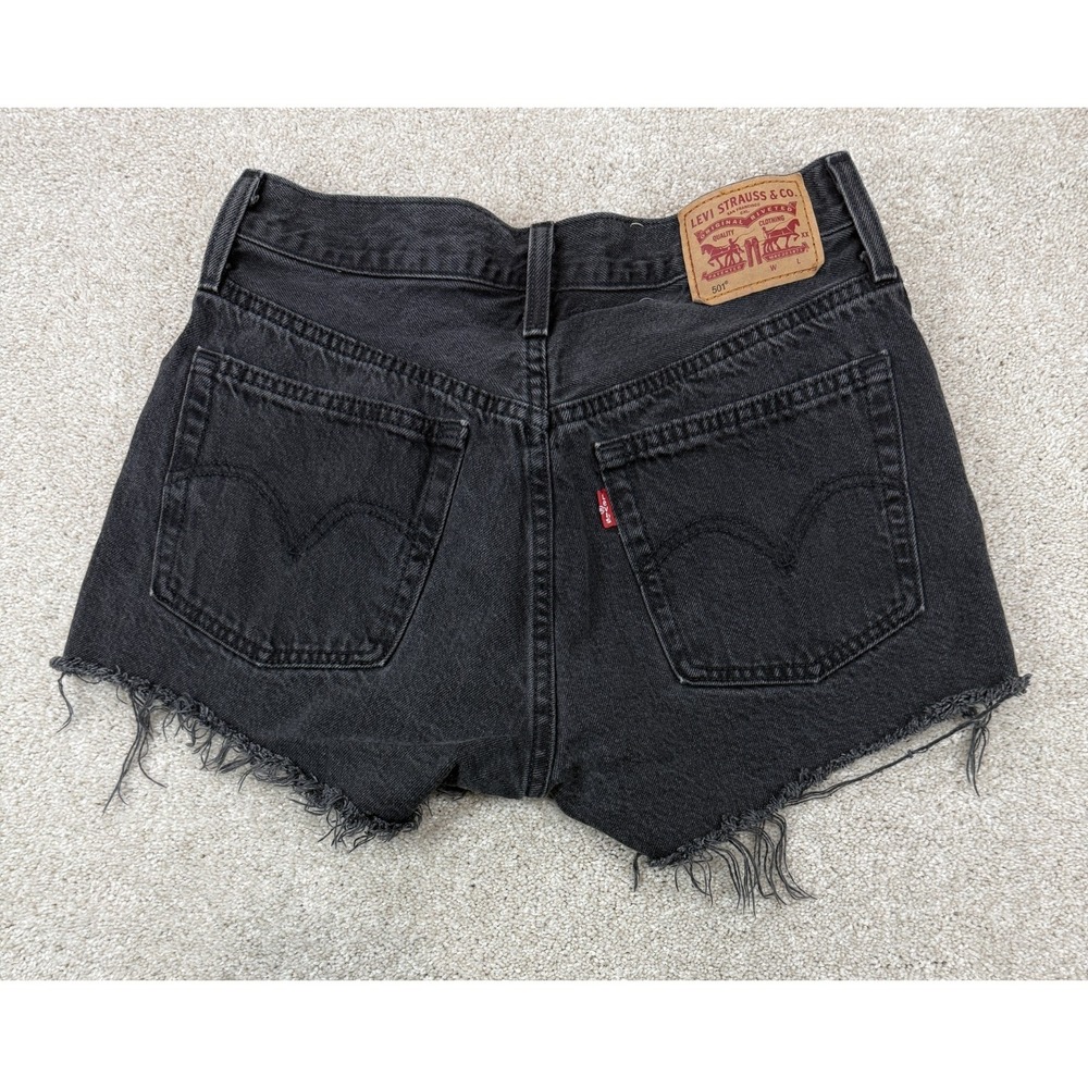 Levi's 501 Cutoff Shorts Women's Size 26 Black Button Fly Denim Jean Distressed - Picture 6 of 7
